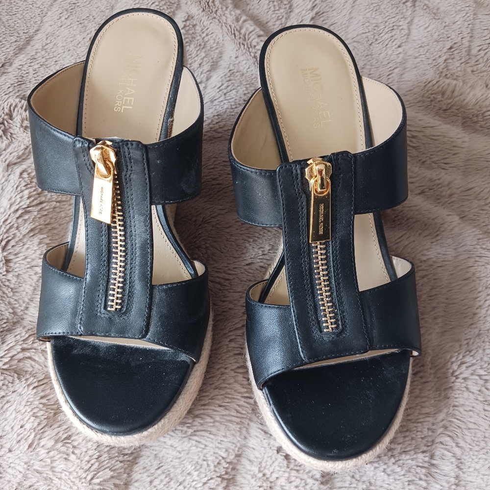 Michael Kors Black Sandals with Gold Zipper